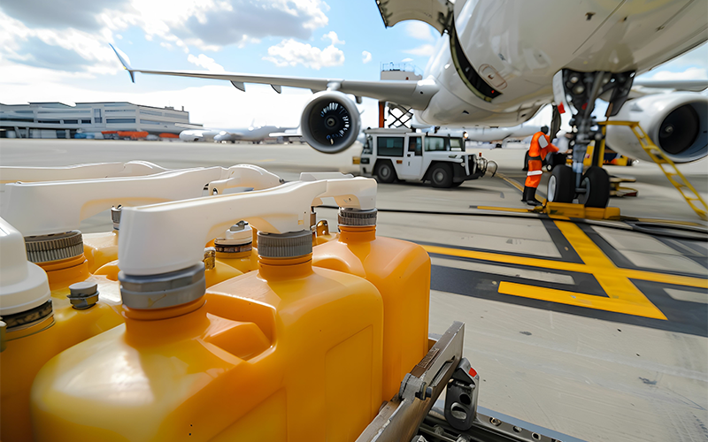 Refueling airplane on tarmac.