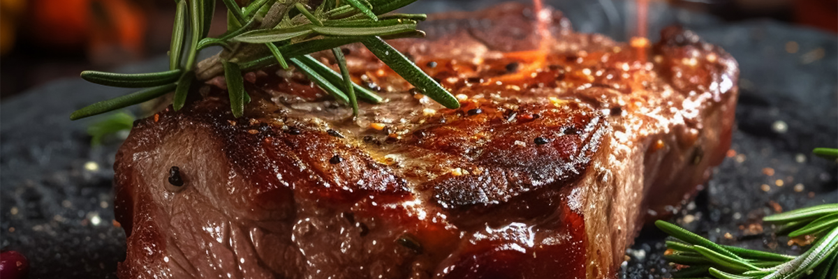 Steak on grill.